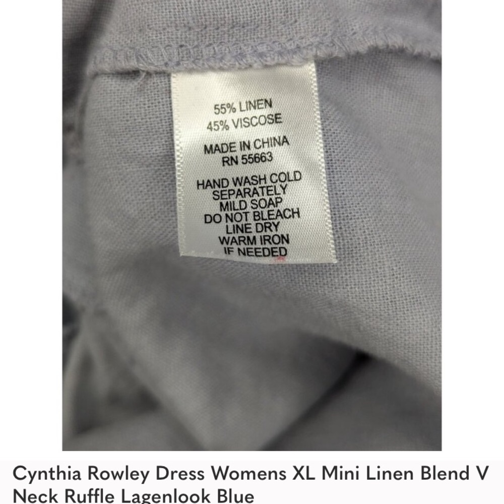 Cynthia Rowley Dress Womens XL Mini Linen Blend V Neck Ruffle Lagenlook Blue - Picture 6 of 8